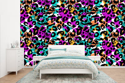 Behang - Fotobehang Regenboog - Panter - Patronen - Breedte 385 cm x hoogte 240 cm