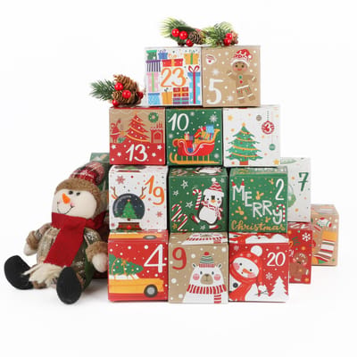24pcs DIY Christmas Advent Calendar Boxes, 24 Days Empty Christmas Countdown Boxes with Number Fill Your Own Advent Calendar Gift Box for Kids Adults Home Office