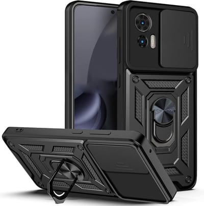 Coverup Hoesje - Geschikt voor Motorola Edge 30 Neo Hoesje - Coverup Armor Ring Kickstand Back Cover met Camera Shield - Zwart