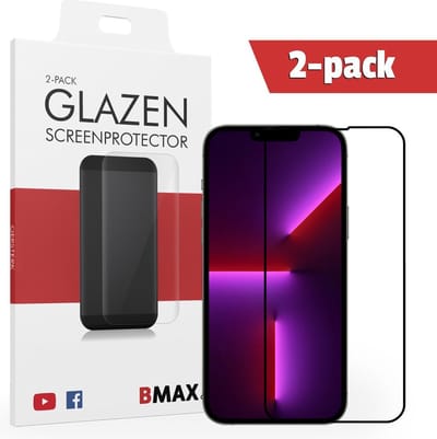 2-pack BMAX geschikt voor de iPhone 13 Pro Max Screenprotector - Full Cover gehard glas - Apple screenprotectors - Telefoonaccessoires - Telefonie & Accessoires - Beschermglas - Glas screenprotectors - Zwart