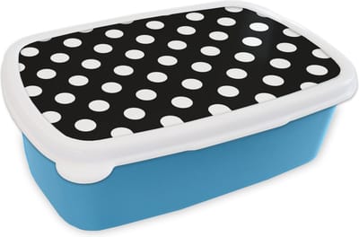 Broodtrommel Blauw - Lunchbox - Brooddoos - Stippen - Patronen - Zwart Wit - 18x12x6 cm - Kinderen - Jongen