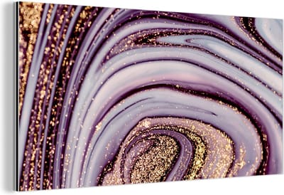 Wanddecoratie Metaal - Aluminium Schilderij Industrieel - Marmer - Roze - Goud - Glitter - Marmerlook - Luxe - 160x80 cm - Dibond - Foto op aluminium - Industriële muurdecoratie - Voor de woonkamer/slaapkamer