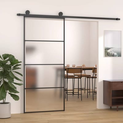 vidaXL - Schuifdeur - 90x205 - cm - mat - ESG-glas - en - aluminium - zwart