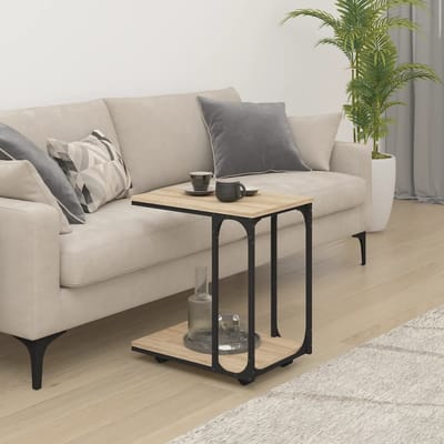 vidaXL - Bijzettafel - met - wieltjes - 50x35x55,5 - cm - hout - sonoma - eikenkleurig
