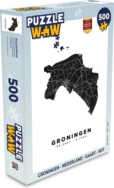 Puzzel Groningen - Nederland - Kaart - Wit - Legpuzzel - Puzzel 500 stukjes