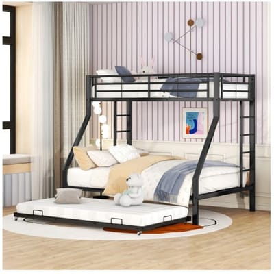 Metalen stapelbed - MUVOE - 90(140)x200 cm - Zwart - Dubbelzijdige ladder - Klapbed zwart
