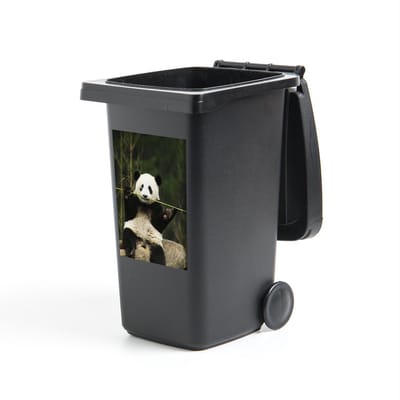 Container sticker Panda's - Een panda eet bamboe Klikosticker - 40x60 cm - kliko sticker - weerbestendige containersticker