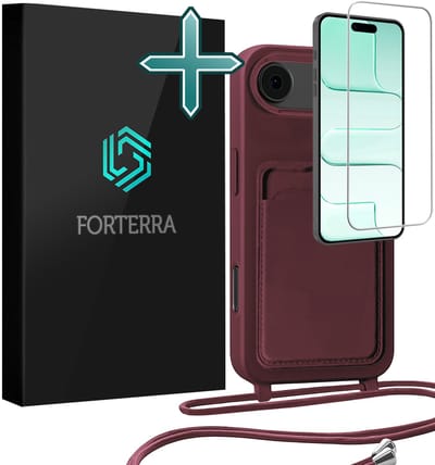 Hoesje Geschikt voor iPhone Air Pashouder Case Siliconen Hoes Met Koord Met Screenprotector - Hoes Geschikt voor iPhone Air Met Telefoonkoord Hoesje Back Cover Met Pasjeshouder - Aubergine