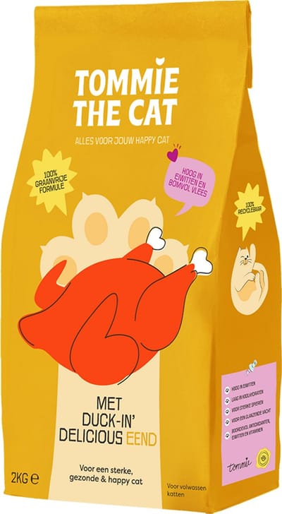 Tommie the Cat - 100% graanvrije kattenbrokken - bomvol verse eend met zalm - 65% vlees - kattenvoer droogvoer - 1 zak - 2kg