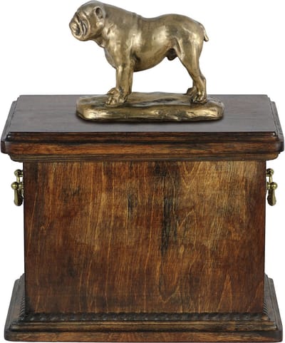 Elegante urn voor Engelse Bulldog met beeldje in klassieke stijl