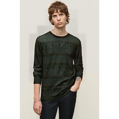 John Varvatos Reade Ls Pattern Mix Crew With Cold Dye Dark Moss Size: S | Long-Sleeved T-Shirts Outlet | Heren | Groen