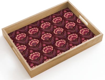 Dienblad hout 40x30 cm - Schootdienblad - Bloemen - Waaier - Paars - Borrelplank rechthoek - Plateau dienbladen