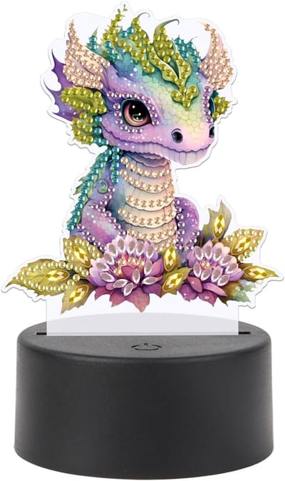Diamant Schilderij Lamp - Dinosaurus Borduurwerk - DIY Nachtlampje - LED Verlichting - 25 x 14 x 5 cm
