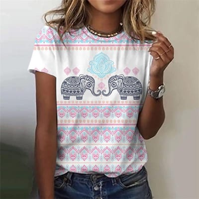 T-shirt à Imprimé Éléphant Imprimé en 3D Pour Femmes T-shirts Animaux Vintage Été Décontracté Hauts Col O Manches Courtes T-shirts Amples 6XL white