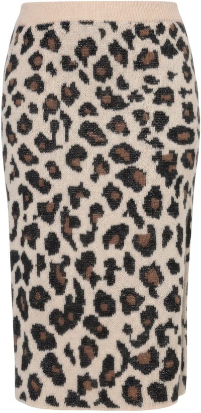 Studio Untold - Dames - Gebreide rok slim shape maxi-lengte luipaardprint - Bruin - Maat 42+