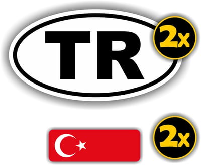 Jerma - TR-Turkije - Vlag - Auto - Sticker - 2x ovaal 13x7 cm - 2st 7x2.5 cm - Vinyl - Zelfklevend