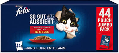 2 STUKEN  FELIX Zo goed als het eruit ziet kattenvoer nat in gelei, variëteitenmix, verpakking van 2 * 44 (44 x 85 g)