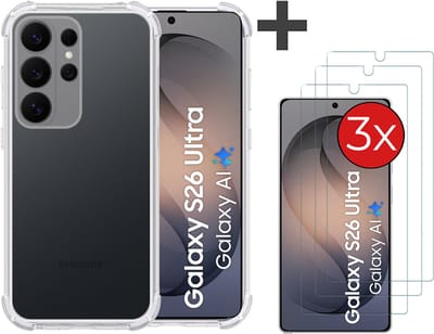 Hoesje met 3 Stuks Screenprotectors Geschikt voor Samsung Galaxy S26 Ultra Hoesje Siliconen Shockproof Case - Arara Backcover- Transparant