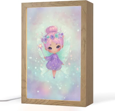 Nachtlampje 20x30 cm - Kinder lampje - Fee - Paars - Glinsters - Tafellamp kinderkamer - Slaapkamer lamp - Bedlamp kinderen - Kinderlampje stopcontact - Wandlamp babykamer - Nachtlampjes
