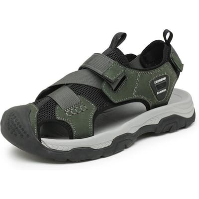 Heren Sandalen Zomer Leer Mesh Outdoor Kleding plus Maat Bergbeklimmen Outdoor Gesloten Teen Sport Autorijden Stroomopwaarts Strand Sandalen 46 groen