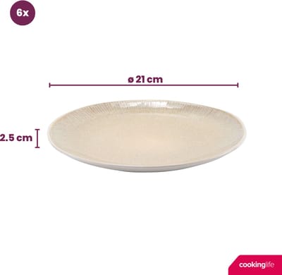 Cookinglife Ontbijtborden / Dessertborden Nola Sand ø 21 cm - 6 Stuks