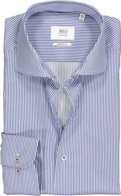 ETERNA 1863 modern fit premium overhemd - 2-ply twill heren overhemd - blauw met wit gestreept - Strijkvrij - Boordmaat: 44