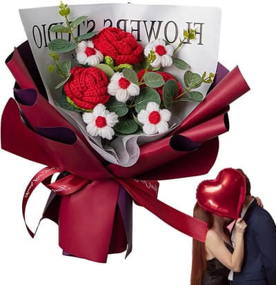 Gehaakt boeket - Eeuwige bloemen - Woondecoratie - Handgeweven ontwerp - 30 x 35 cm - Warm gekleurd