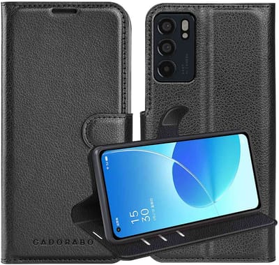 Cadorabo Hoesje geschikt voor Oppo Reno6 5G in PHANTOM ZWART - Beschermhoes met magnetische sluiting, standfunctie en kaartvakje Book Case Cover Etui