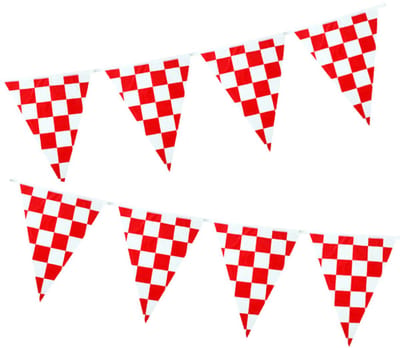PartyXplosion Vlaggenlijn Brabant Carnaval - 2x - 10 m - Carnaval - rood/wit geblokt - kunststof