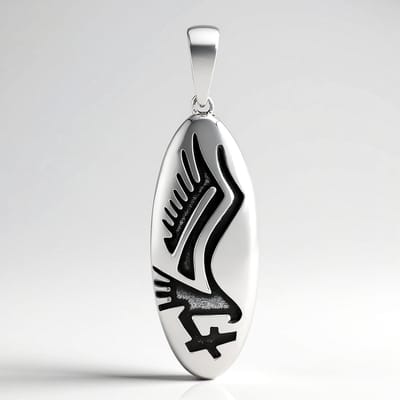 Cavill - Zilveren hanger - 925 Sterling Zilver - Modern ovaal met geoxideerd vleugelpatroon - Unisex stijl - 39x13 mm - Stijlvol dagelijks sieraad