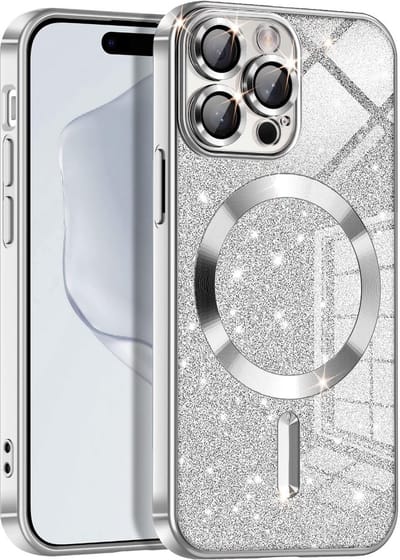 Hoesje Geschikt Voor iPhone 16 Pro Magsafe hoesje Zliver - Lens beschermer glitter backcover