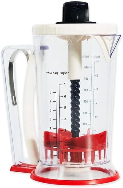Deegdispenser Mixer - Beslaghouder Bakken - Muffins Pannenkoeken Maken - Nauwkeurig Gieten Ventiel - 900 ml Inhoud - Transparant Zwart Rood