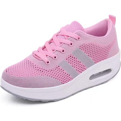 Nieuwe damesschoenen Rockingschoenen Dikke zool Vliegend geweven Luchtkussenschoenen Mode Casual schoenen Comfortabele damesschoenen 41 roze