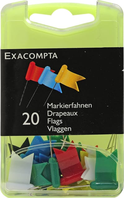 Punaise vlaggetjes - 20 stuks, Voor prikbord, memobord of wereldkaart - ACROPAQ