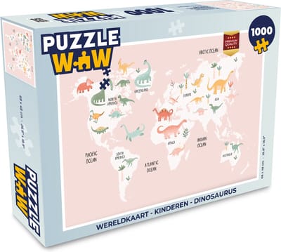 Puzzel Wereldkaart - Kinderen - Dinosaurus - Legpuzzel - Puzzel 1000 stukjes volwassenen