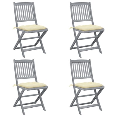 vidaXL - Set - van - 4 - klapstoelen - met - kussens, - gemaakt - van - massief - acaciahout.