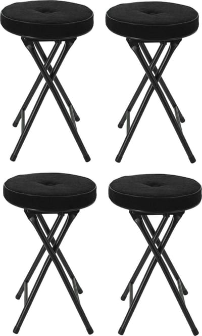 Home & Styling Bijzet krukje/stoel - 4x - Opvouwbaar - Zwart - Ribcord - D33 x H49 cm