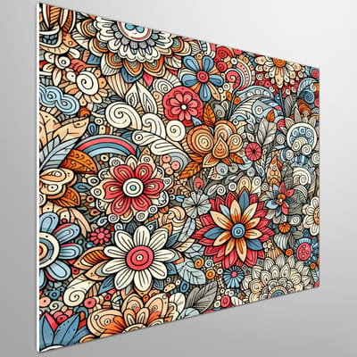 Doodle bloemen schilderij | Kleurenexplosie van bloemen in abstracte doodle kunstvormen vereeuwigd | Kunst - 60x60 centimeter op Forex | Foto op Forex