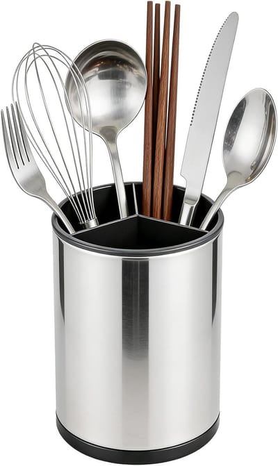 360° Draaibare Keukengerei Houder van RVS met Afvoerbasis, Organizer voor Werkblad, 12.5 x 17 cm, Ideaal voor Koken en Bakken