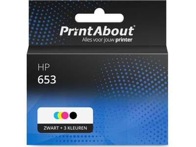 PrintAbout huismerk Inktcartridge 653 (3YM74/75AE) Zwart + 3 kleuren Multipack Geschikt voor HP