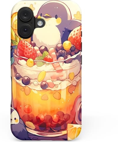 Casetastic hoesje geschikt voor Apple iPhone 16 - MagSafe - Dubbellaagse bescherming - Pinguïn Cocktail - Fashion Case - Crème Perzik Goud Koraal