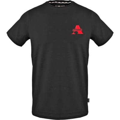 Aquascutum Heren Contrast Logo Crew Neck T-Shirt (Zwart)