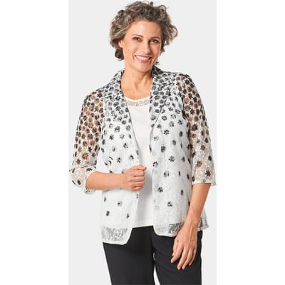 Aantrekkelijke kanten blouse en jersey topje - gebroken wit / zwart / gedess. - Gr. 20 van Goldner Fashion