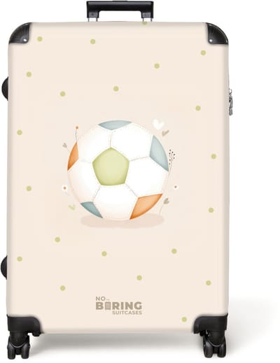 NoBoringSuitcases.com® - Koffer groot - Reiskoffer lichtgewicht - Voetbal in beige pastel kleuren - Rolkoffer met 4 wielen - Grote trolley XL - 98 liter bagage