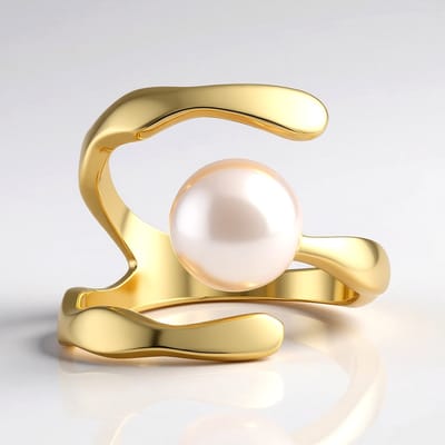 Cavill - Zilveren verstelbare ring met 7,5 mm Akoya parel - 925 Sterling Zilver verguld - Modern organisch design - Parelsieraad dames
