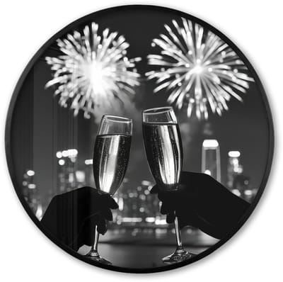 Poster in lijst Rond - Fotolijst 60x60 cm - Posters - Vuurwerk - Proosten - Skyline - Champagne - Ronde posterlijst zwart - Decoratie - Wanddecoratie woonkamer - Muurdecoratie slaapkamer