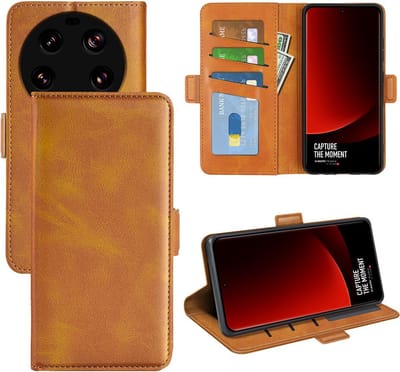 MobyDefend Hoesje - Geschikt voor Xiaomi 13 Ultra - Luxe Wallet Book Case (Sluiting Zijkant) - Lichtbruin