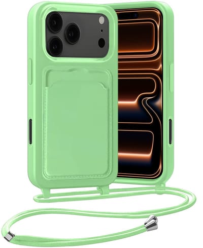 Hoesje Geschikt voor iPhone 17 Pro / 18 Pro Hoesje Met Telefoonketting Pasjeshouder Case Koord - Hoesje Geschikt voor iPhone 17 Pro / 18 Pro Hoes Met Kaarthouder - Groen