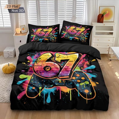 3 Stuks 67 Graffiti Stijl 67 Element Game Controller Beddengoed Dekbedovertrek Set Multi Maat Beddengoed Decoratie Zacht Machine Wasbaar 135x200cm-EU-Single&set white