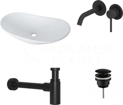KERAMISCHE WASKOMSET COSTA MAT ZWART INBOUWKRAAN 62X34X14,5 CM